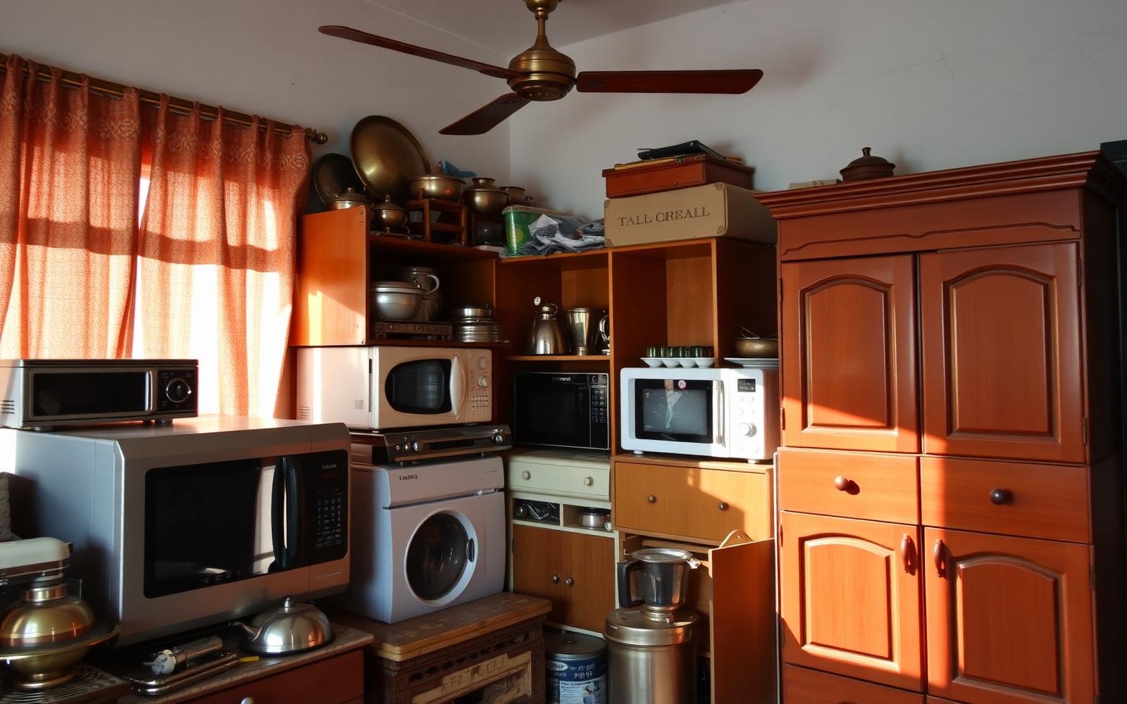 Old household items — furniture, appliances and utensils collected by Zayyan Rinza Traders in Ramapuram, Chennai